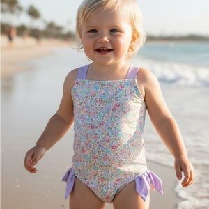 The Beaufort Bonnet Company Floral One Piece with Lavender Accents Swimsuit 2T